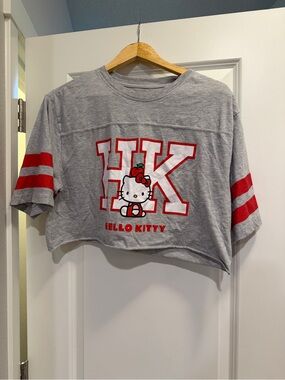Hello Kitty Gray Cropped Tee with Red Accents